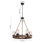 6 - Light Wooden Wagon Wheel Chandelier - LightfixturesUAE