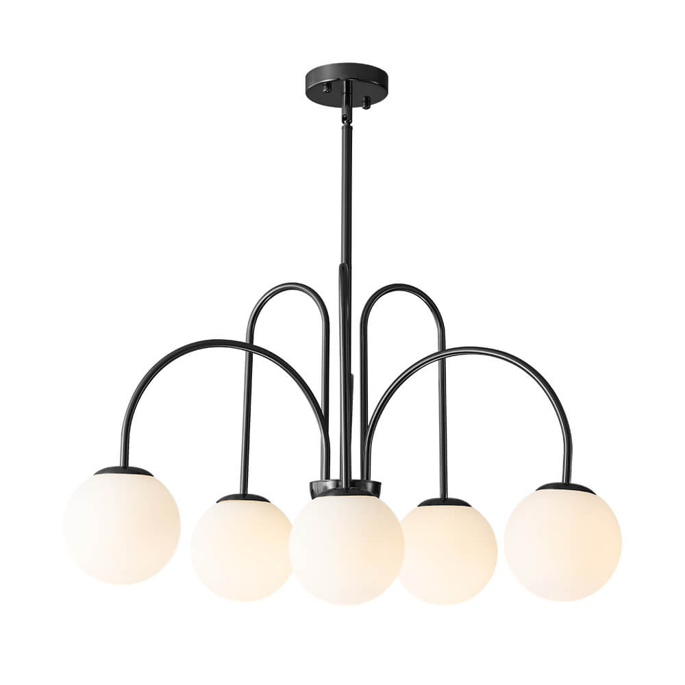6/10 - Light Modern Sputnik Sphere Milky Glass Chandelier - LightfixturesUAE