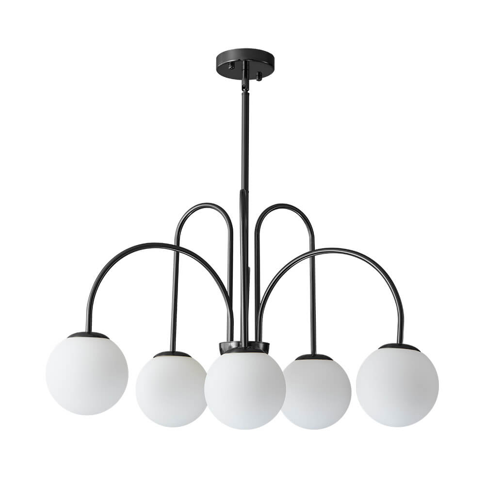 6/10 - Light Modern Sputnik Sphere Milky Glass Chandelier - LightfixturesUAE