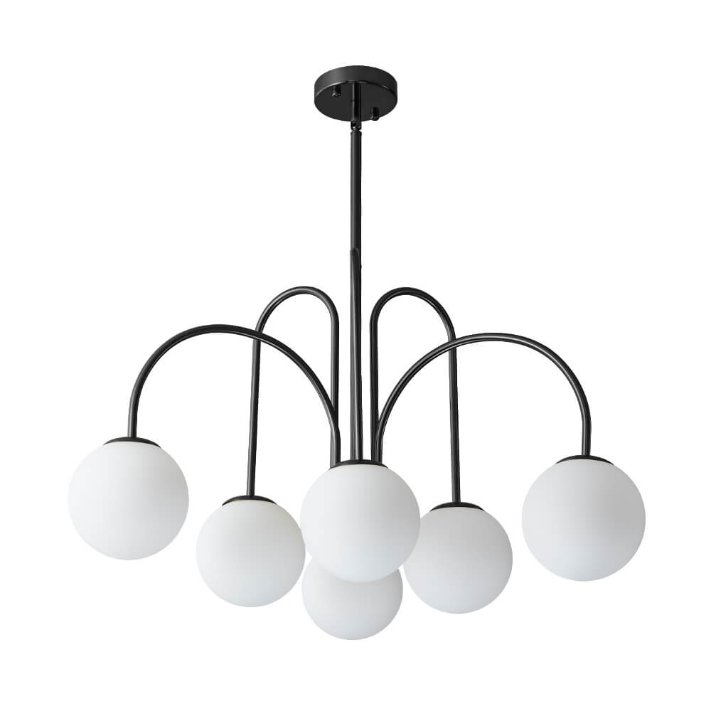 6/10 - Light Modern Sputnik Sphere Milky Glass Chandelier - LightfixturesUAE