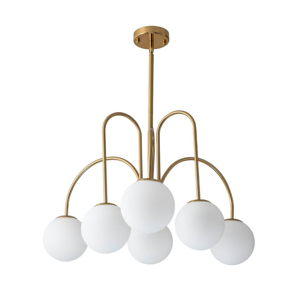 6/10 - Light Modern Sputnik Sphere Milky Glass Chandelier - LightfixturesUAE