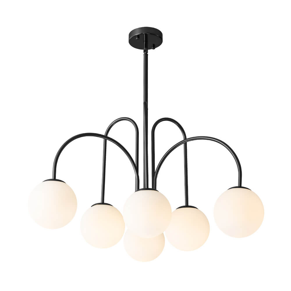 6/10 - Light Modern Sputnik Sphere Milky Glass Chandelier - LightfixturesUAE