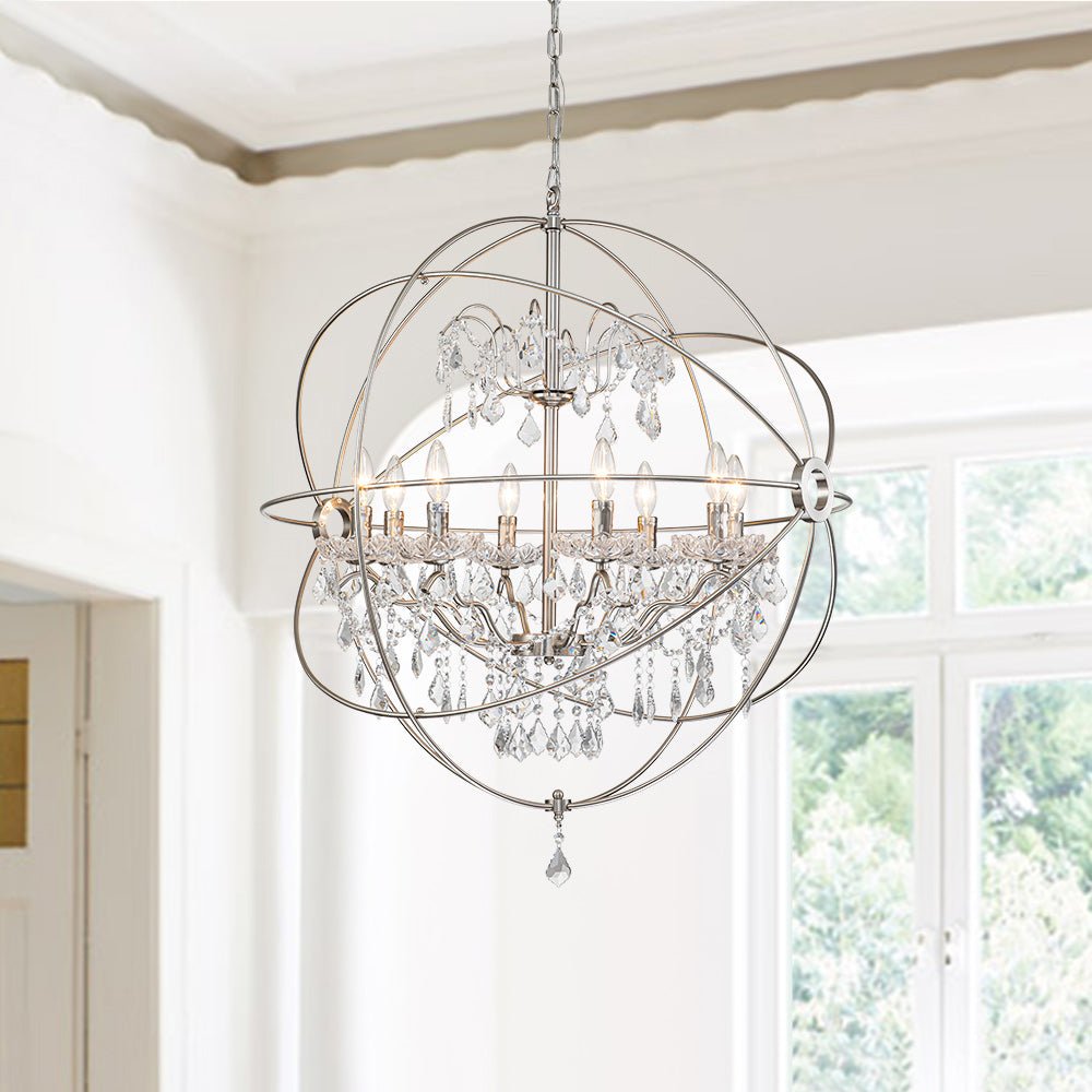 8 - Light Modern Circle Two - Tier Crystal Orb Pendant Lighting - LightfixturesUAE