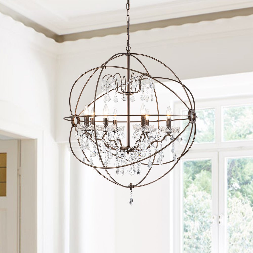 8 - Light Modern Circle Two - Tier Crystal Orb Pendant Lighting - LightfixturesUAE