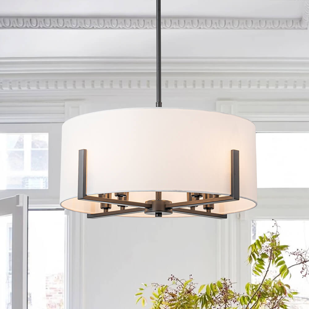 8 - Light Modern Fabric Shade Drum Chandelier - LightfixturesUAE