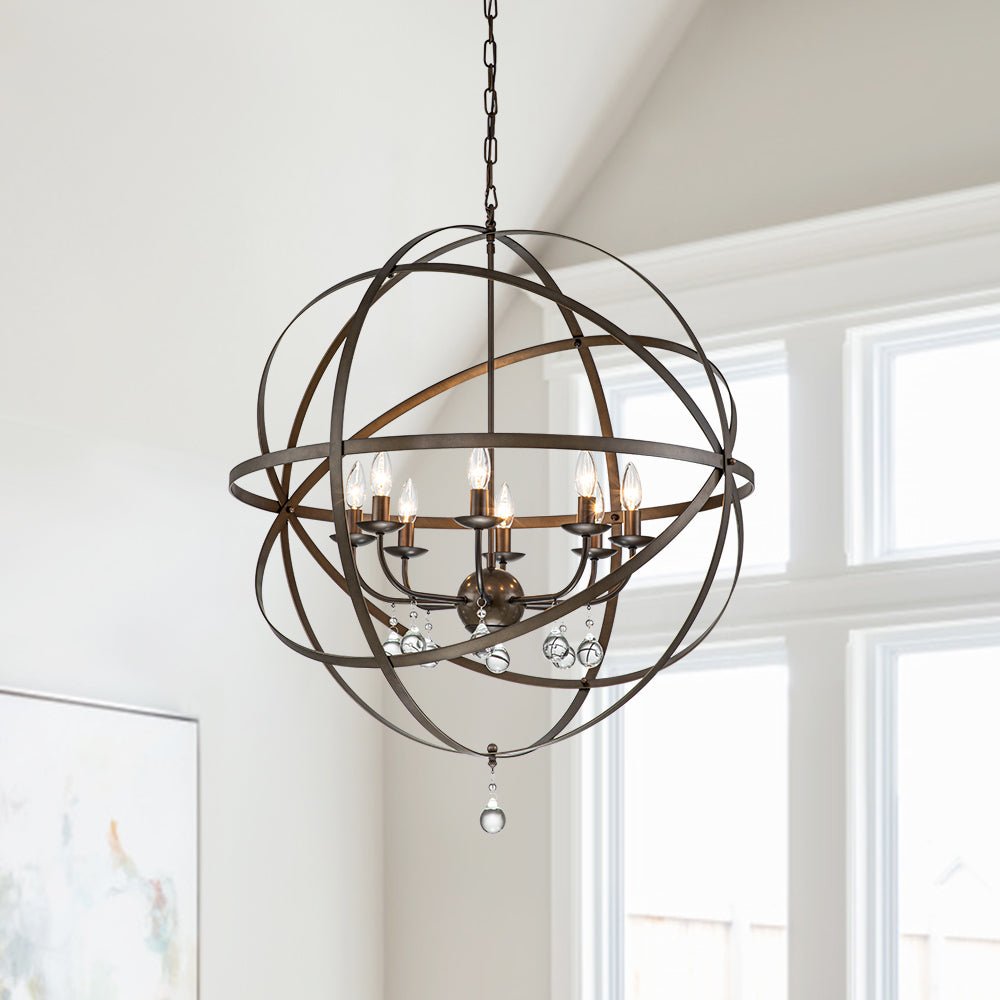 8 - Light Modern Farmhouse Circle Crystal Orb Chandelier - LightfixturesUAE