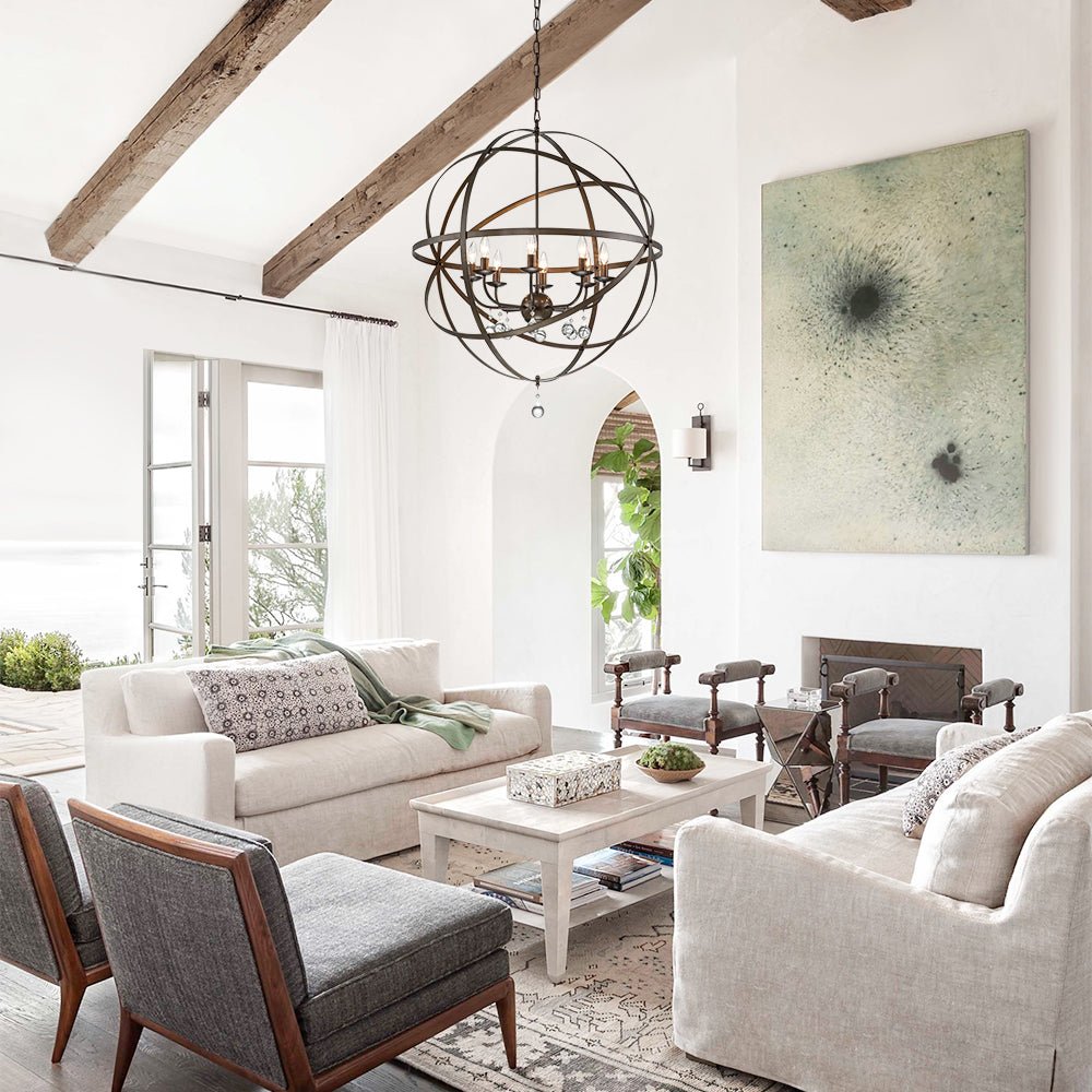 8 - Light Modern Farmhouse Circle Crystal Orb Chandelier - LightfixturesUAE