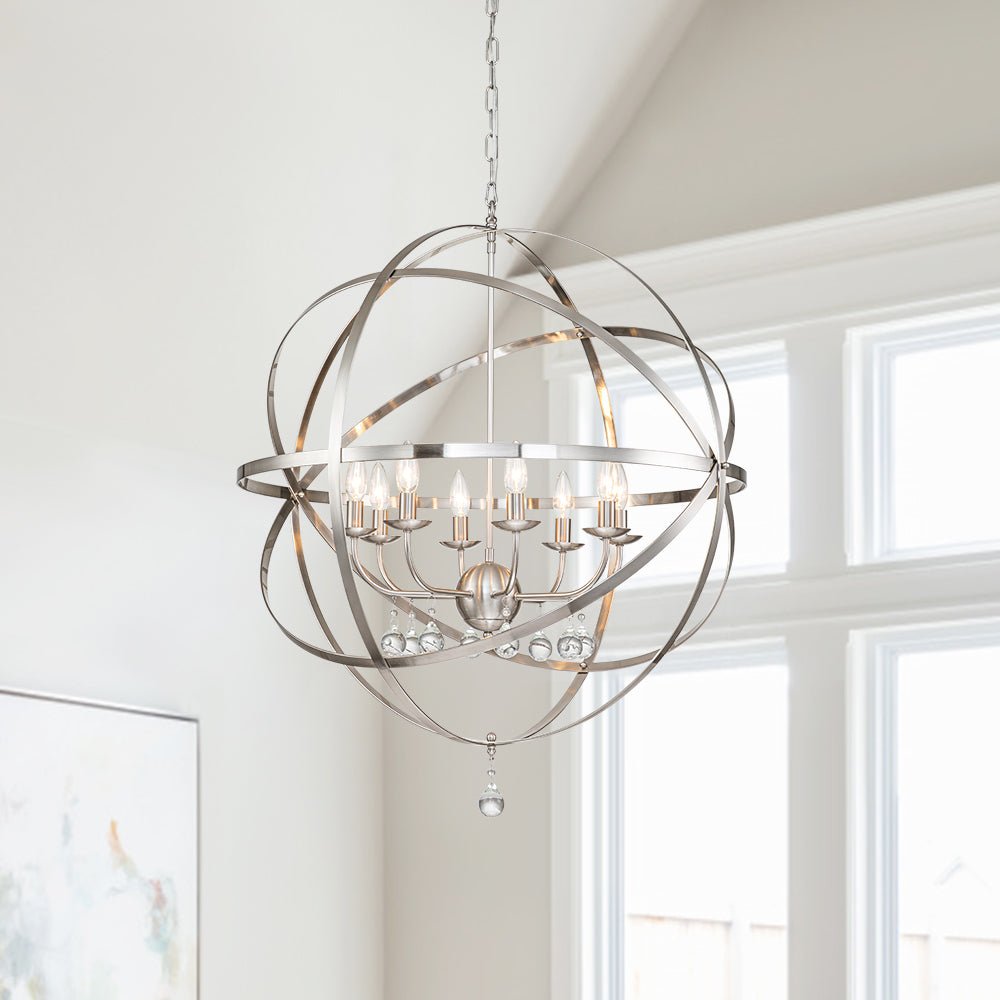 8 - Light Modern Farmhouse Circle Crystal Orb Chandelier - LightfixturesUAE