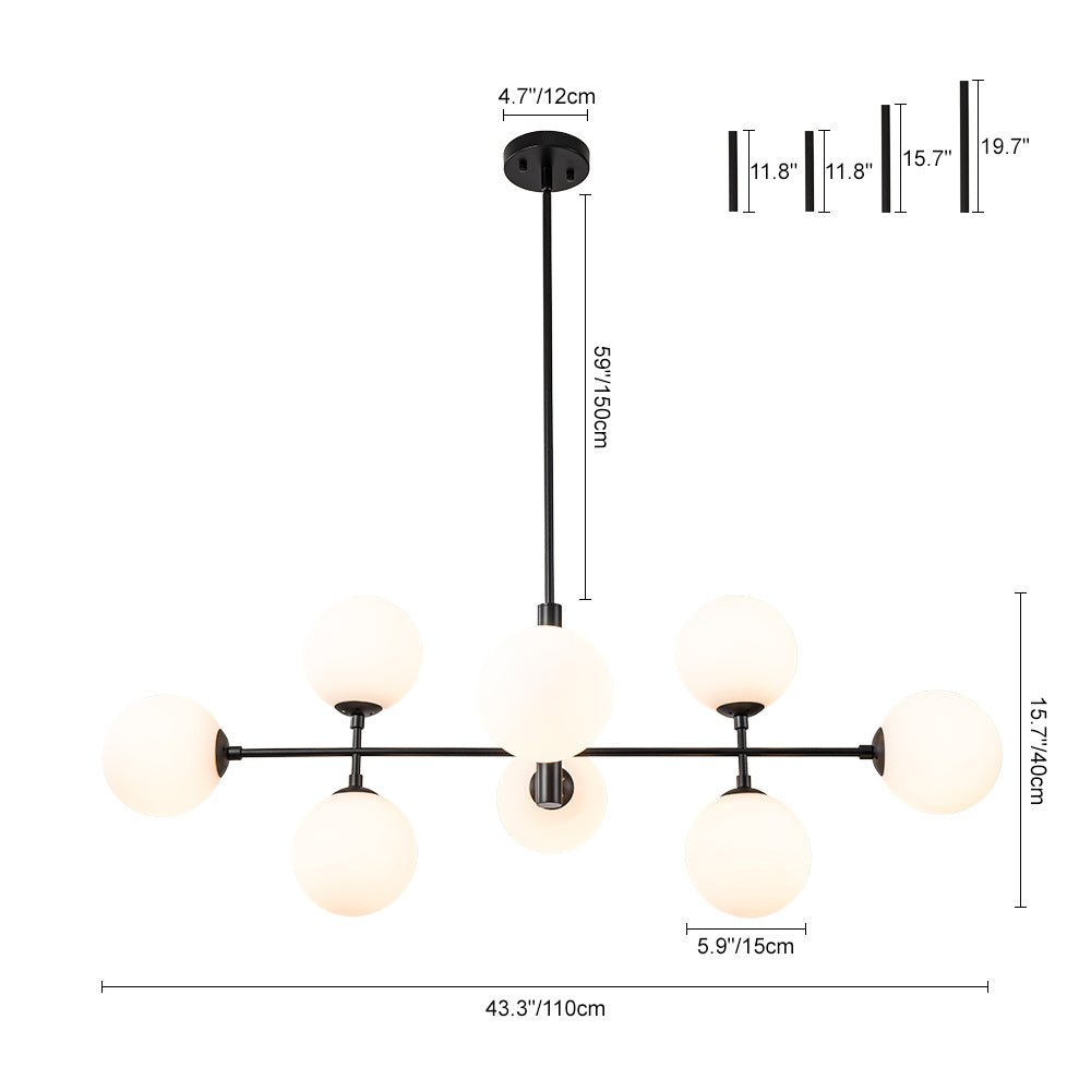 8 - Light Modern Sputnik Opal Globes Linear Chandelier - LightfixturesUAE