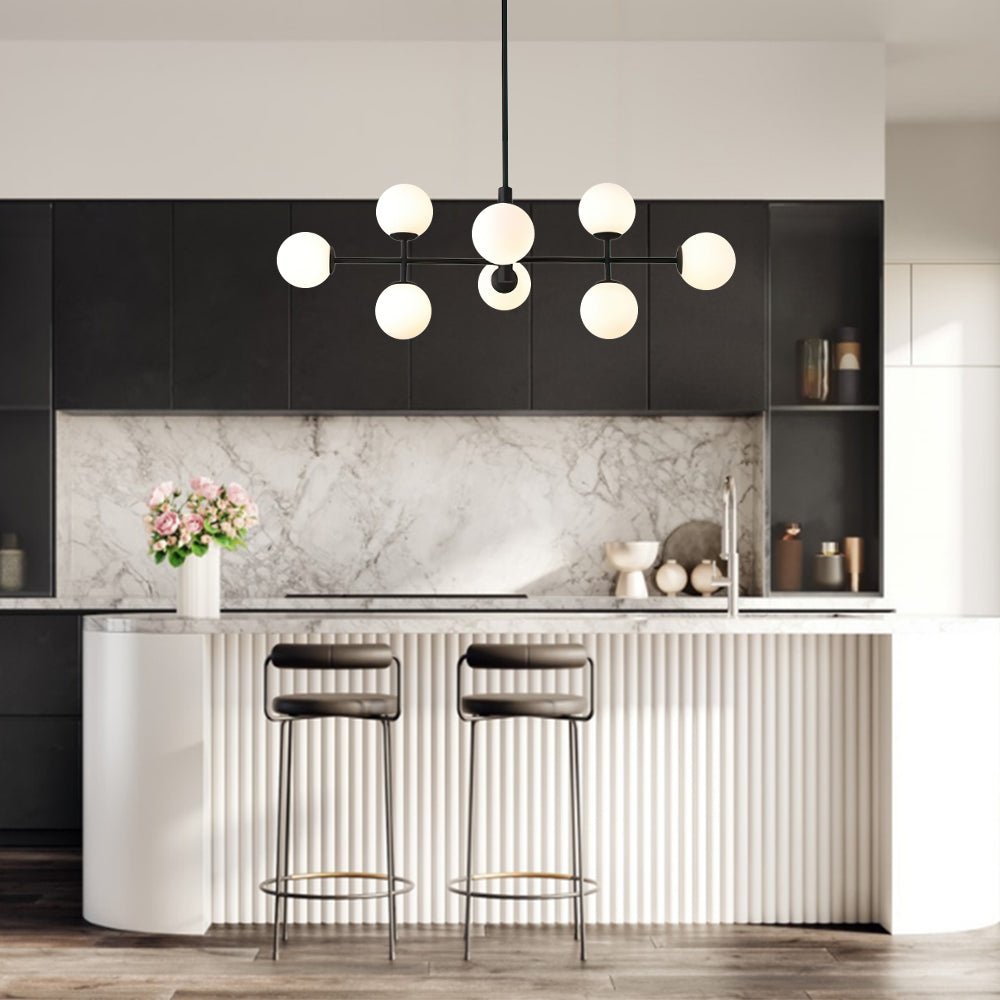 8 - Light Modern Sputnik Opal Globes Linear Chandelier - LightfixturesUAE