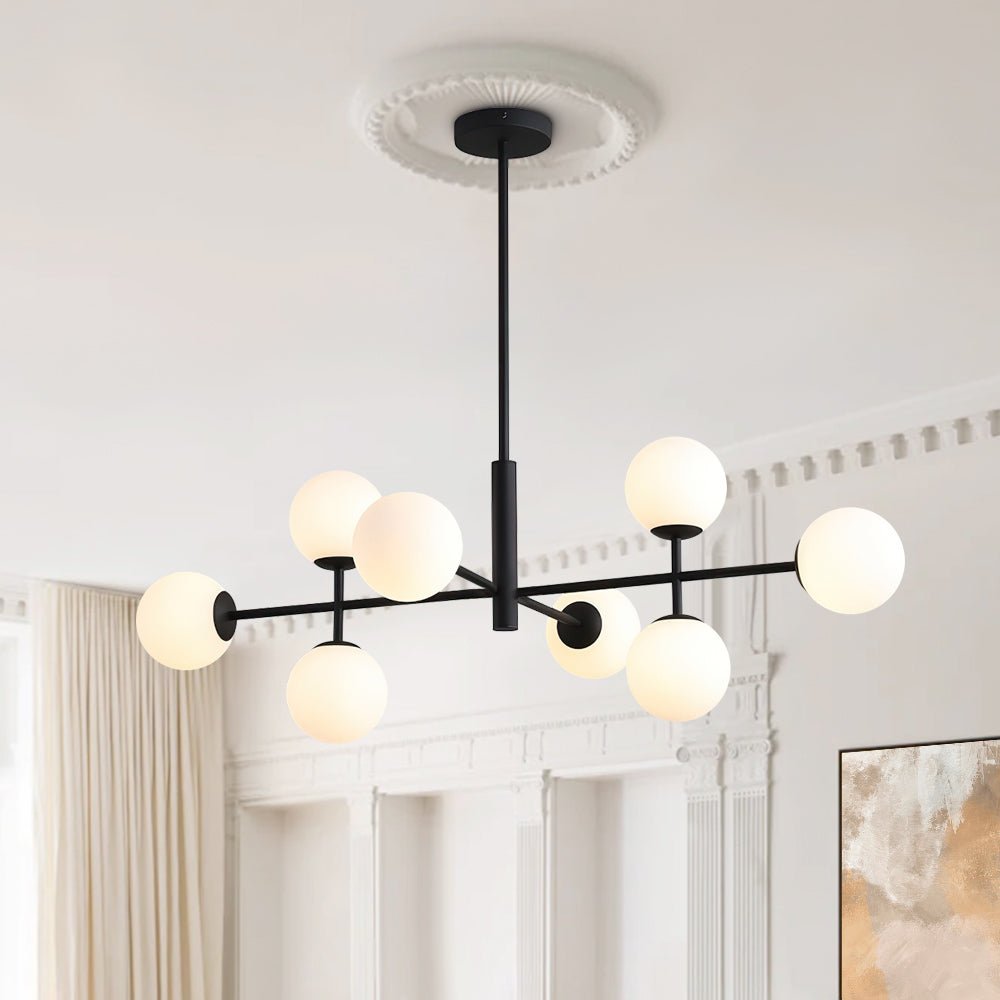 8 - Light Modern Sputnik Opal Globes Linear Chandelier - LightfixturesUAE