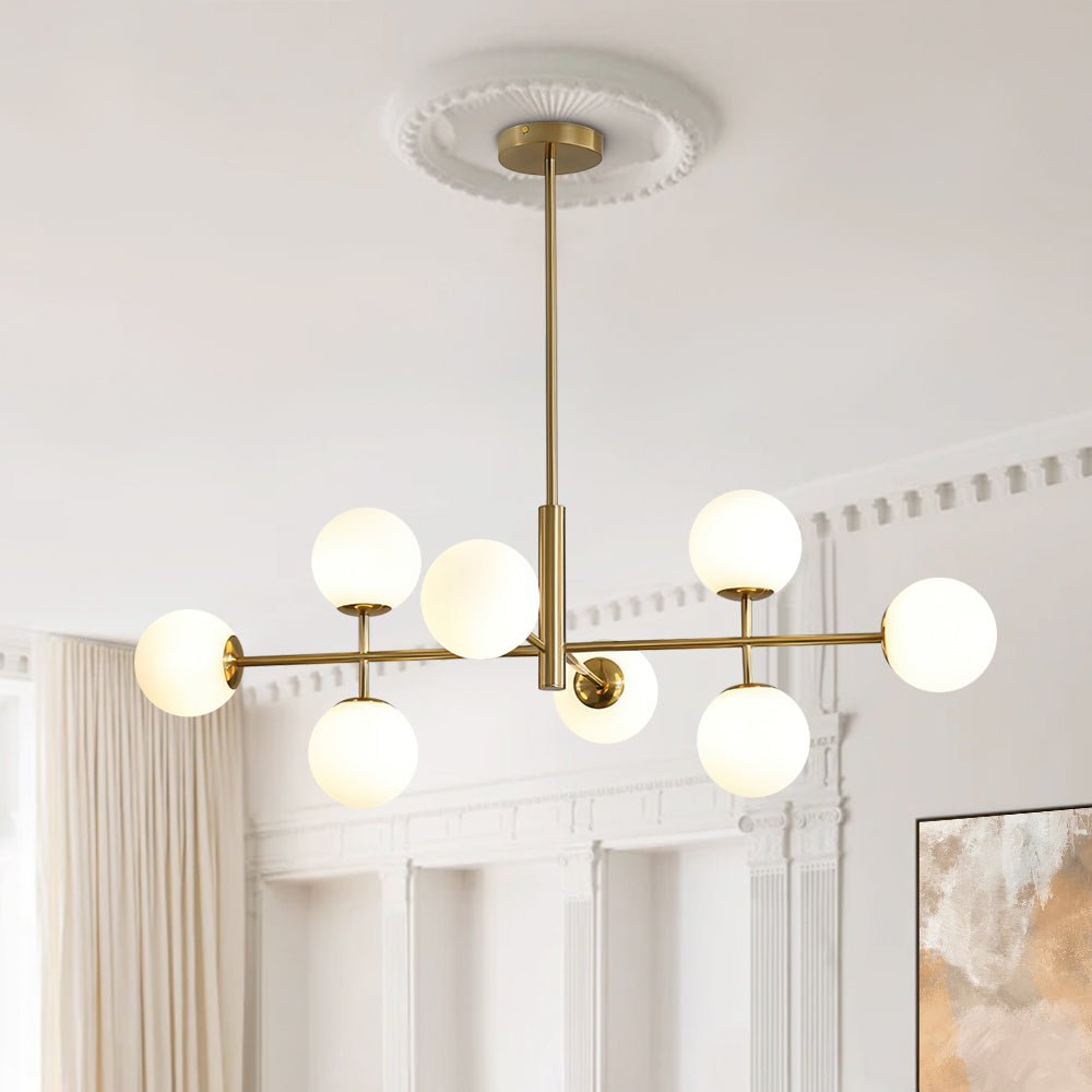8 - Light Modern Sputnik Opal Globes Linear Chandelier - LightfixturesUAE