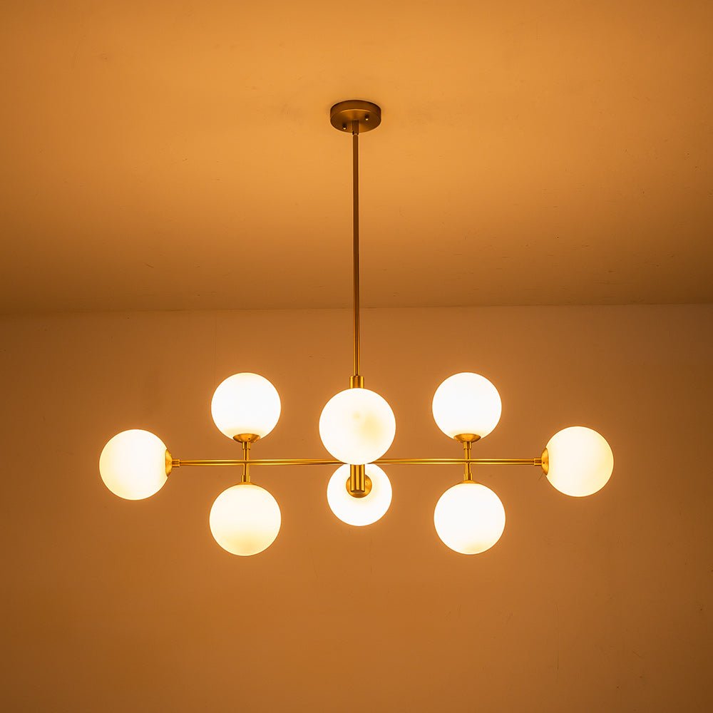 8 - Light Modern Sputnik Opal Globes Linear Chandelier - LightfixturesUAE