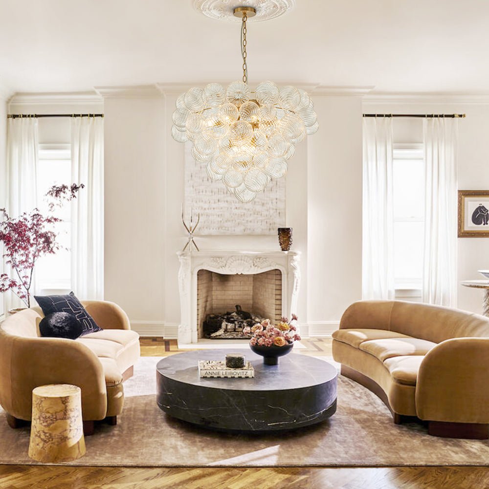 9 - Light Modern Cluster Grape Ribbed Glass Chandelier - LightfixturesUAE