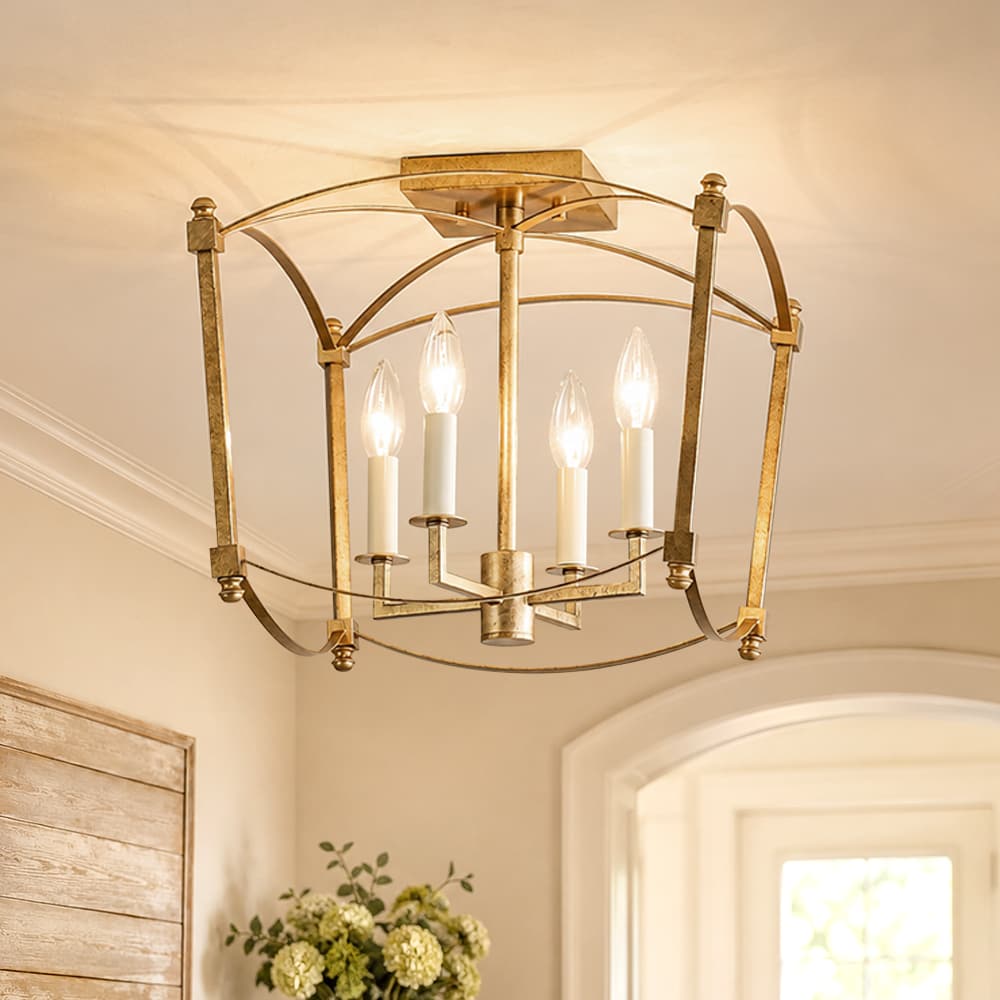4-Light Vintage Candle-Style Cage Semi Flush Mount Ceiling Light