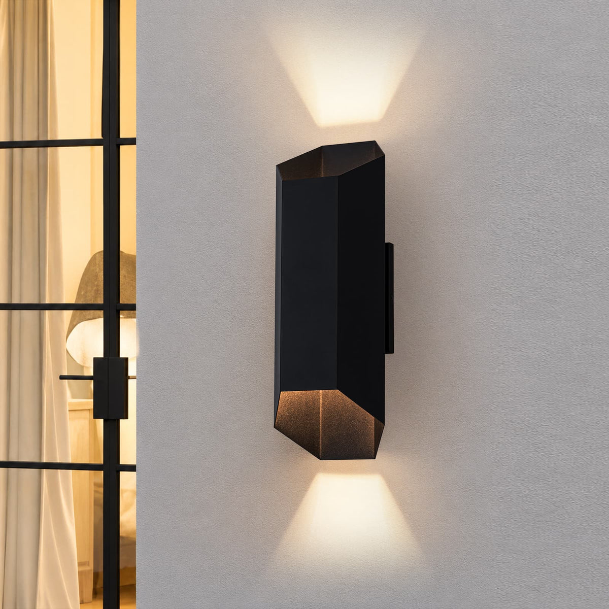 IP54 Modern Black Geometric Up and Down LED Outdoor Wall Light