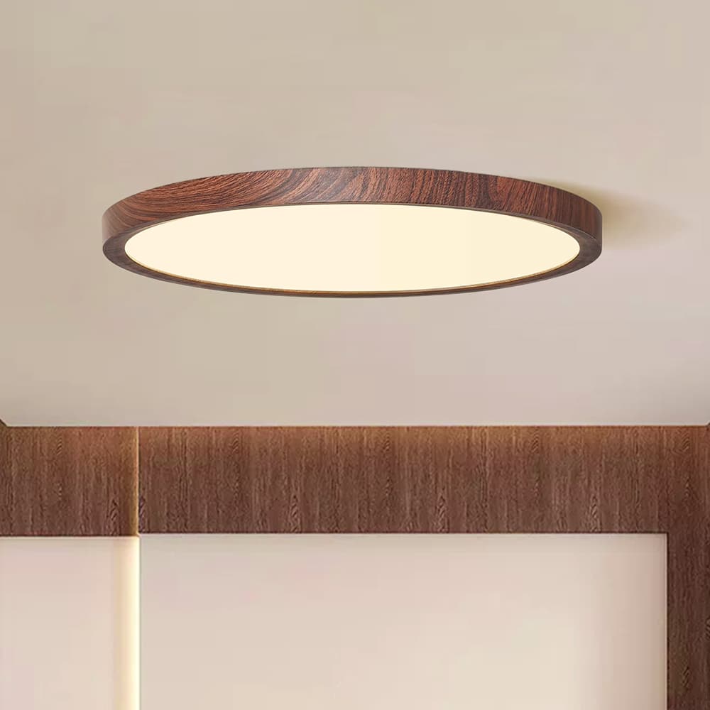 Dimmable LED Mid-Century Minimalist Walnut Wood Grain Flush Mount