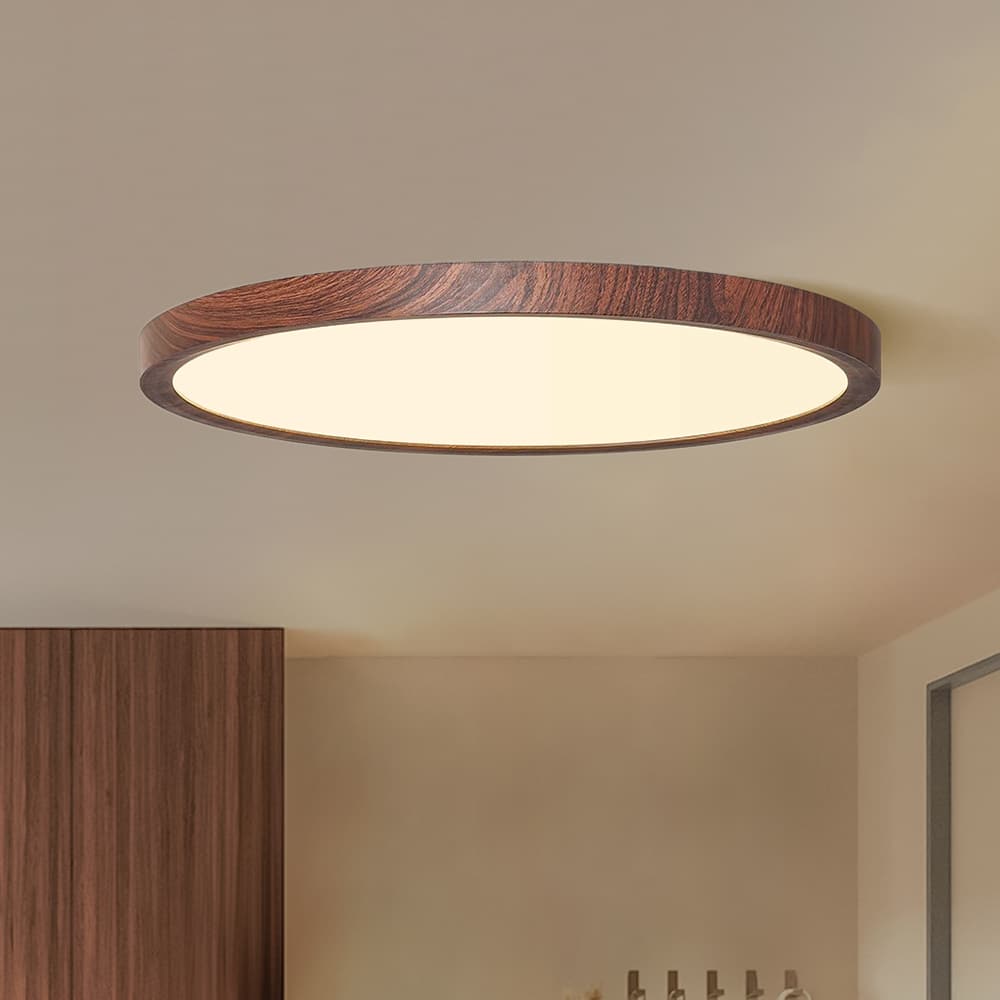 Dimmable LED Mid-Century Minimalist Walnut Wood Grain Flush Mount