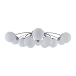 Elevate the ambiance of your living space with an exquisite touch of contemporary elegance courtesy of our avant-garde 12-light opal glass globe semi-flush mount. Embark on a celestial journey as this luminary masterpiece pays homage to the enchanting cosmos, mirroring the brilliance of distant stars. It boasts a dynamic design characterized by the sinuous, interchanging arms of two distinct sizes, each gracefully adorned with opaline glass orbs, all accentuated by a resplendent gold finish that exudes time