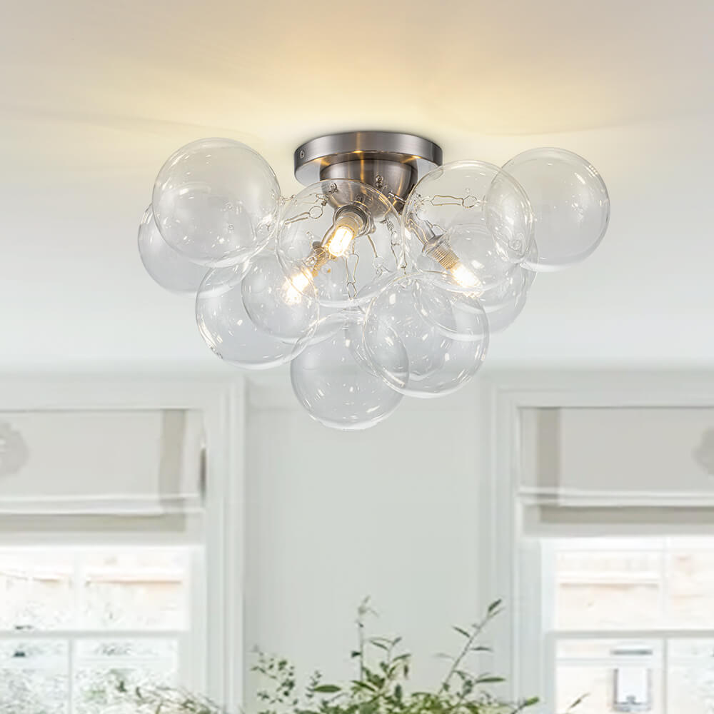 Modern Cluster Glass Bubble Semi Flush Mount Ceiling Chandelier - LightfixturesUAE