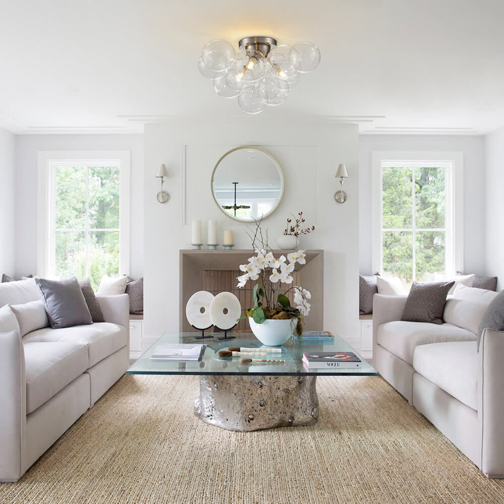 Modern Cluster Glass Bubble Semi Flush Mount Ceiling Chandelier - LightfixturesUAE