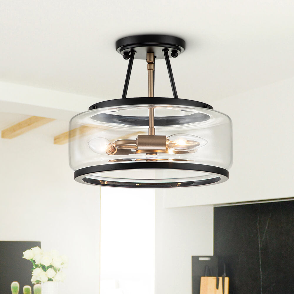 3-Light Modern Farmhouse Semi Flush Mount in Open Clear Glass