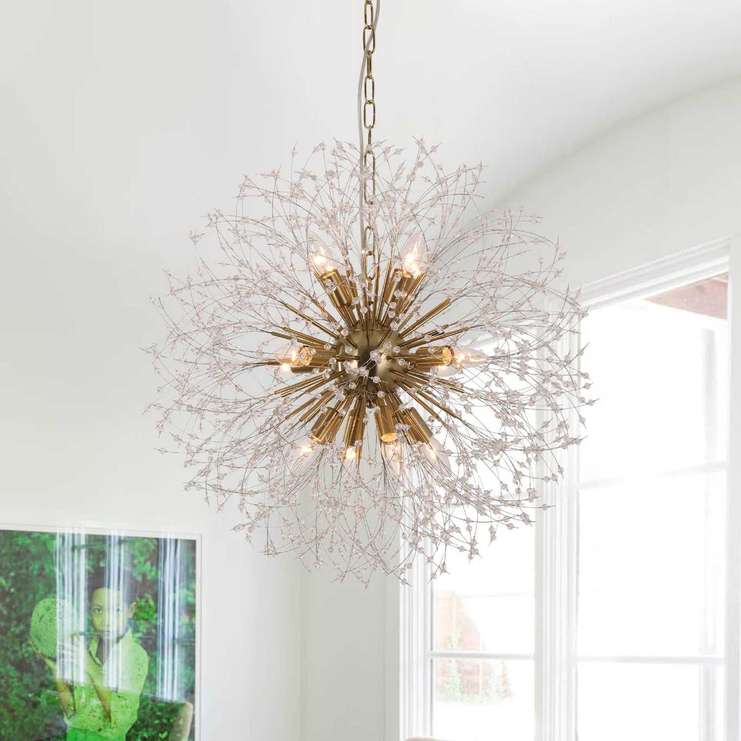 12-Light Romantic Luxury Dandelion-Shaped Chandelier with Sparkling Crystals