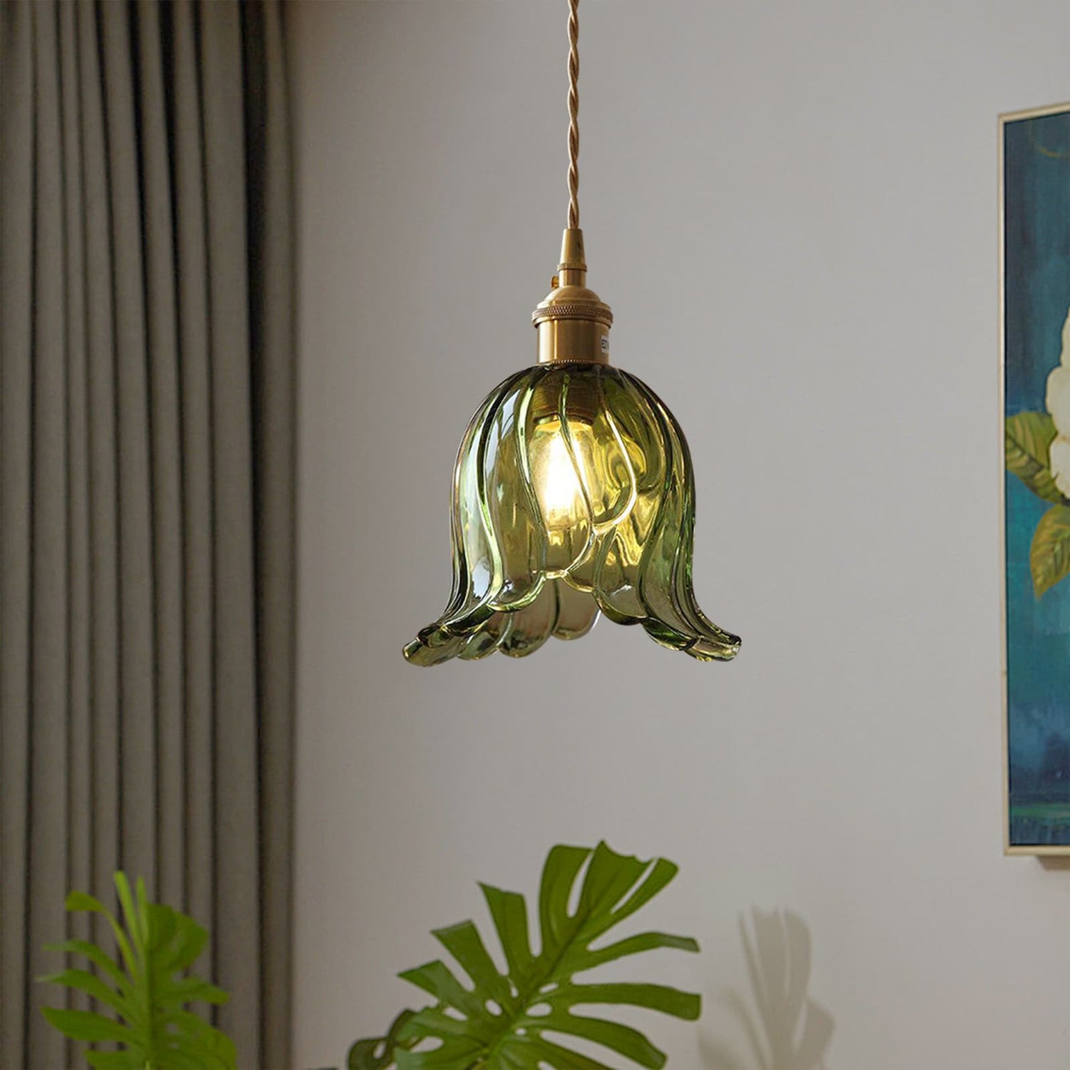 1-Light Vintage Glass Tulip Pendant Light