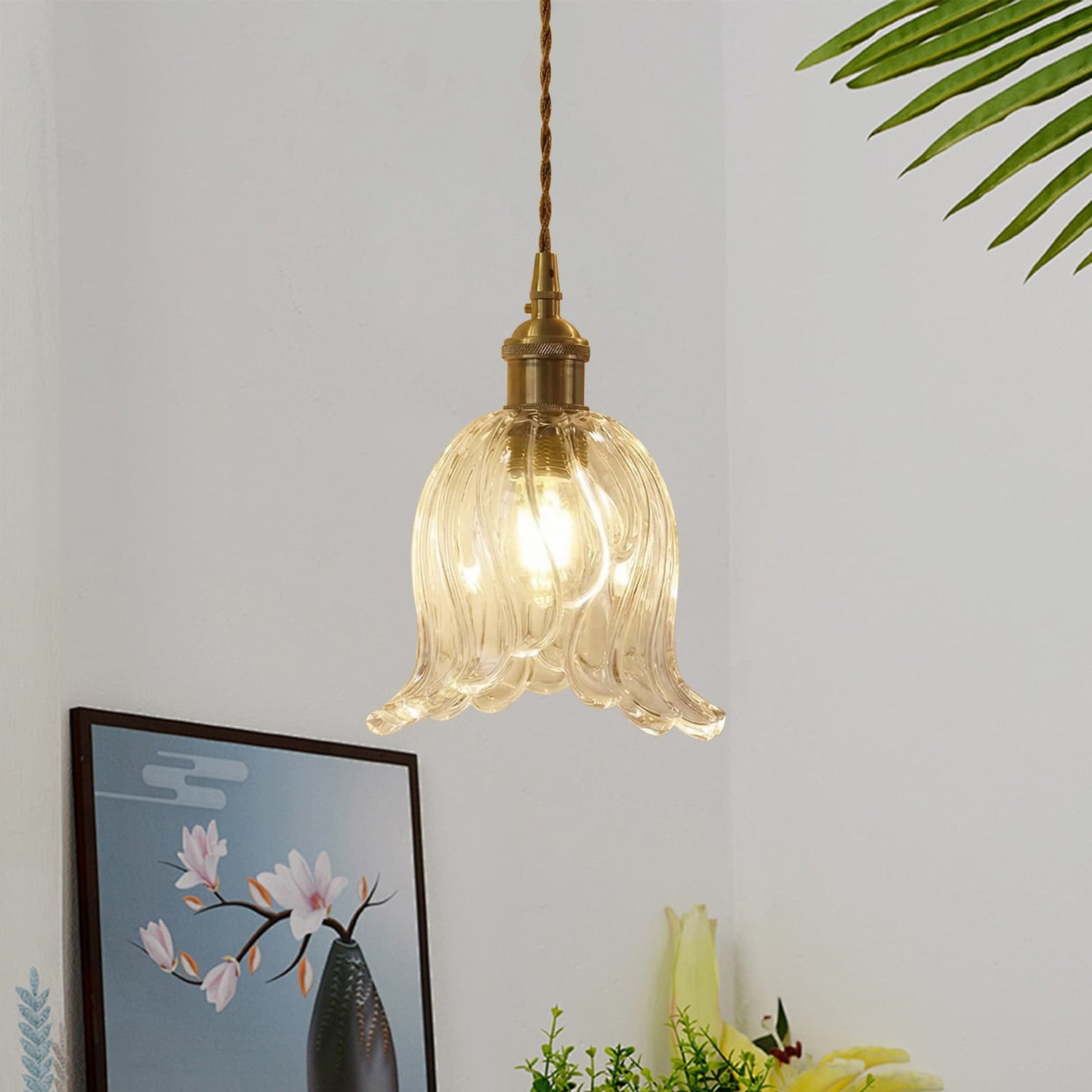 1-Light Vintage Glass Tulip Pendant Light