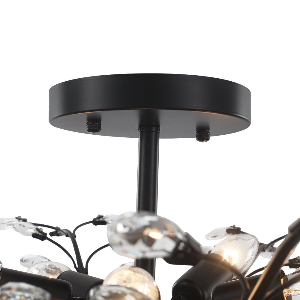 Art Deco Vintage 5 - Light Flower Basket Crystal Semi Flush Mount Ceiling Light - LightfixturesUAE