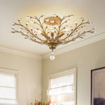 Art Deco Vintage 5 - Light Flower Basket Crystal Semi Flush Mount Ceiling Light - LightfixturesUAE