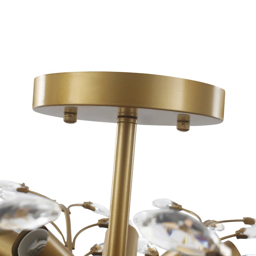 Art Deco Vintage 5 - Light Flower Basket Crystal Semi Flush Mount Ceiling Light - LightfixturesUAE