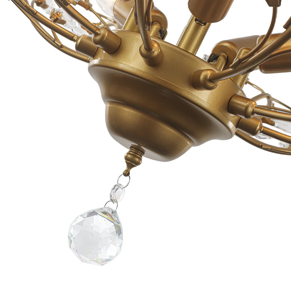 Art Deco Vintage 5 - Light Flower Basket Crystal Semi Flush Mount Ceiling Light - LightfixturesUAE