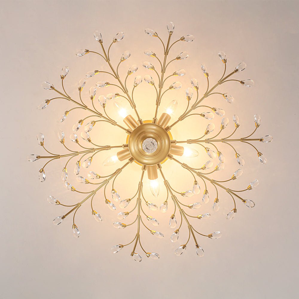 Art Deco Vintage 5 - Light Flower Basket Crystal Semi Flush Mount Ceiling Light - LightfixturesUAE