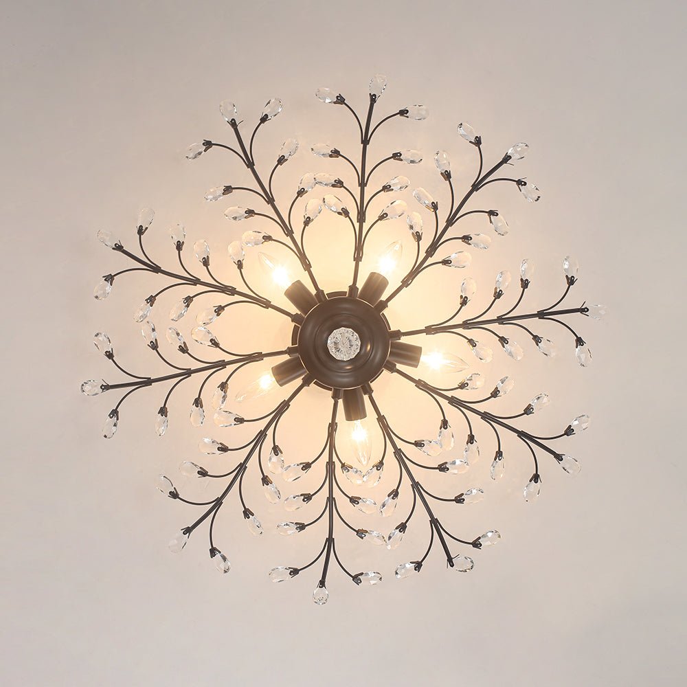 Art Deco Vintage 5 - Light Flower Basket Crystal Semi Flush Mount Ceiling Light - LightfixturesUAE