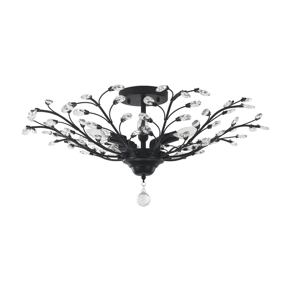 Art Deco Vintage 5 - Light Flower Basket Crystal Semi Flush Mount Ceiling Light - LightfixturesUAE