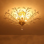 Art Deco Vintage 5 - Light Flower Basket Crystal Semi Flush Mount Ceiling Light - LightfixturesUAE