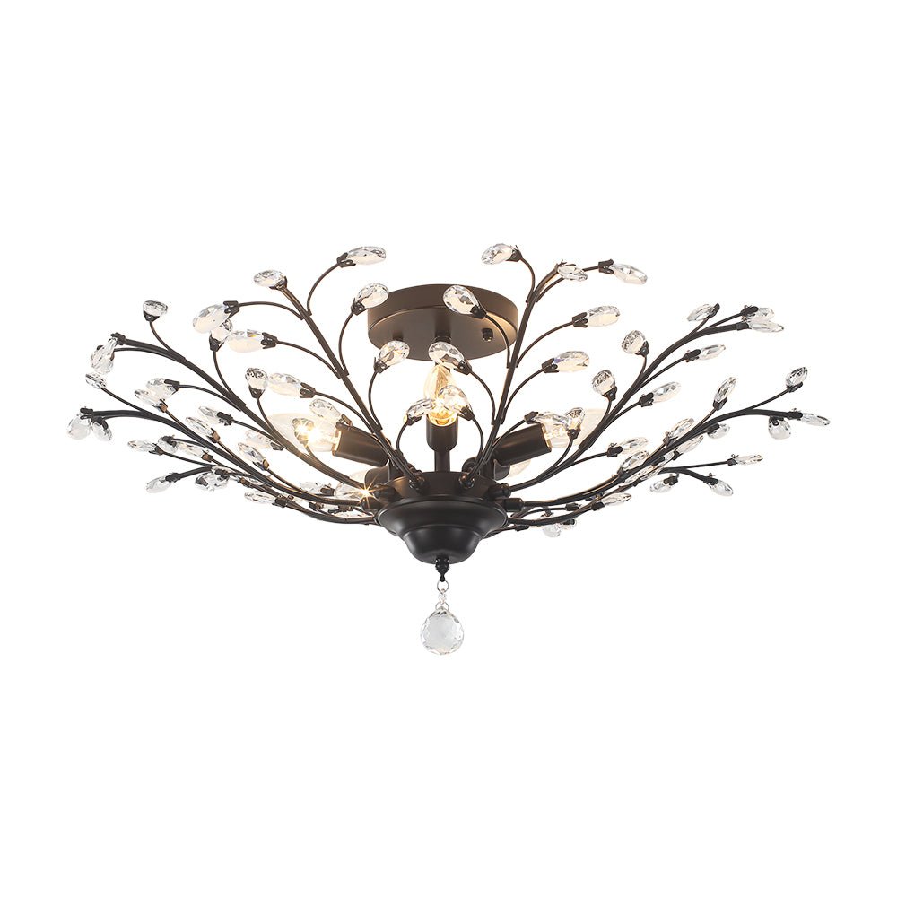 Art Deco Vintage 5 - Light Flower Basket Crystal Semi Flush Mount Ceiling Light - LightfixturesUAE