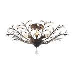 Art Deco Vintage 5 - Light Flower Basket Crystal Semi Flush Mount Ceiling Light - LightfixturesUAE