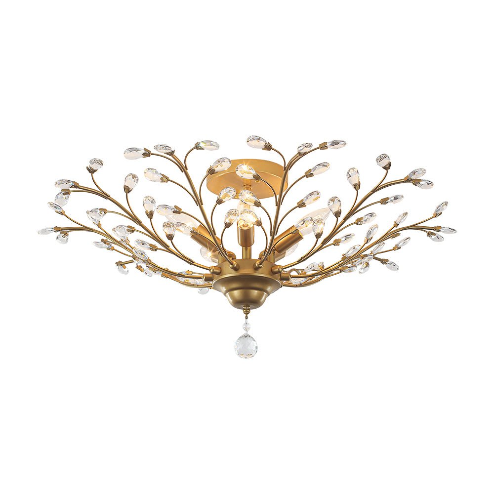 Art Deco Vintage 5 - Light Flower Basket Crystal Semi Flush Mount Ceiling Light - LightfixturesUAE