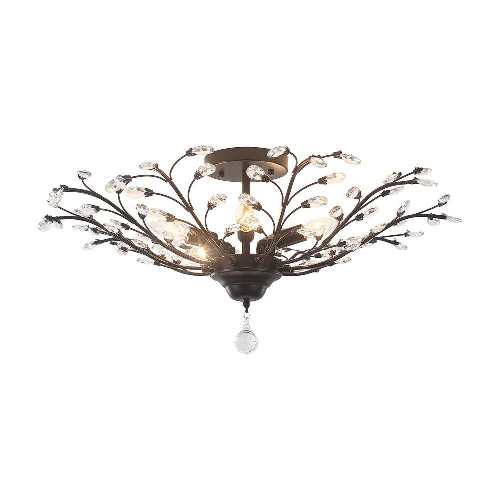 Art Deco Vintage 5 - Light Flower Basket Crystal Semi Flush Mount Ceiling Light - LightfixturesUAE
