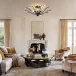 Art Deco Vintage 5 - Light Flower Basket Crystal Semi Flush Mount Ceiling Light - LightfixturesUAE