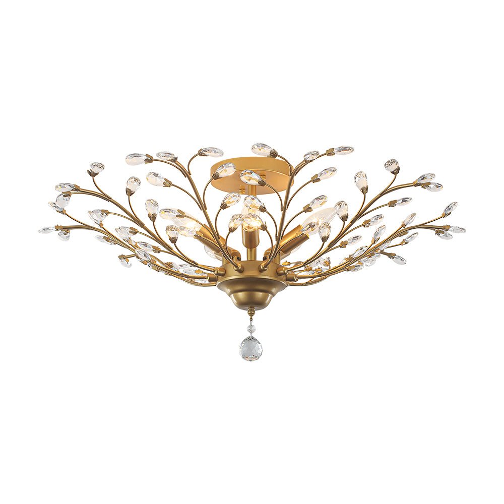Art Deco Vintage 5 - Light Flower Basket Crystal Semi Flush Mount Ceiling Light - LightfixturesUAE