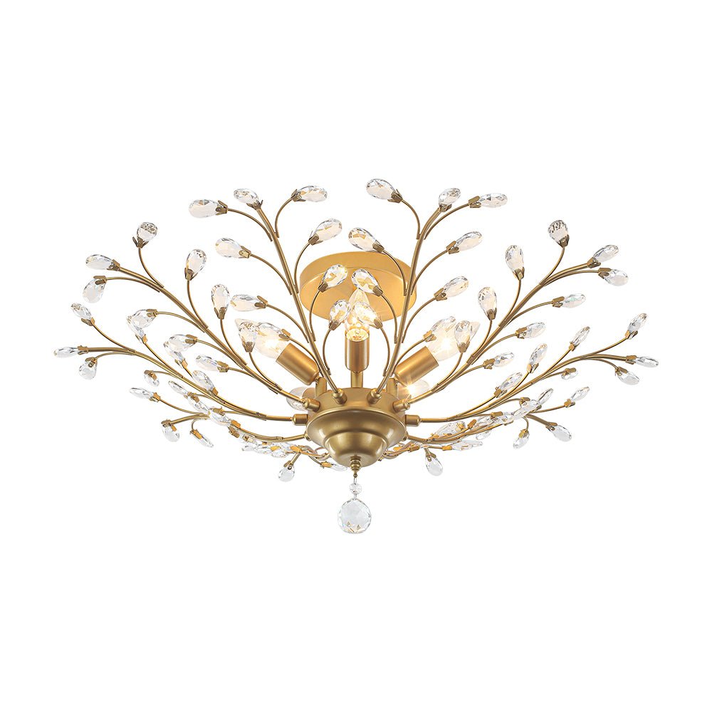 Art Deco Vintage 5 - Light Flower Basket Crystal Semi Flush Mount Ceiling Light - LightfixturesUAE