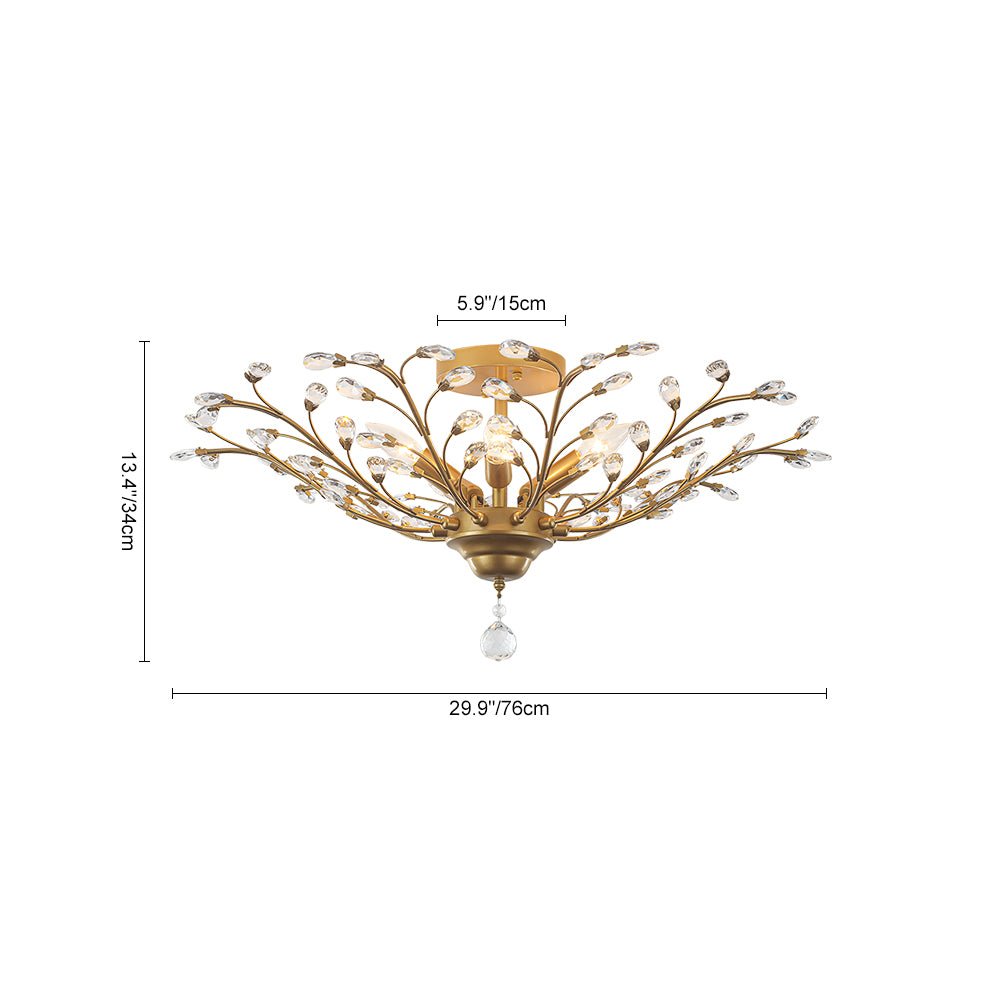 Art Deco Vintage 5 - Light Flower Basket Crystal Semi Flush Mount Ceiling Light - LightfixturesUAE