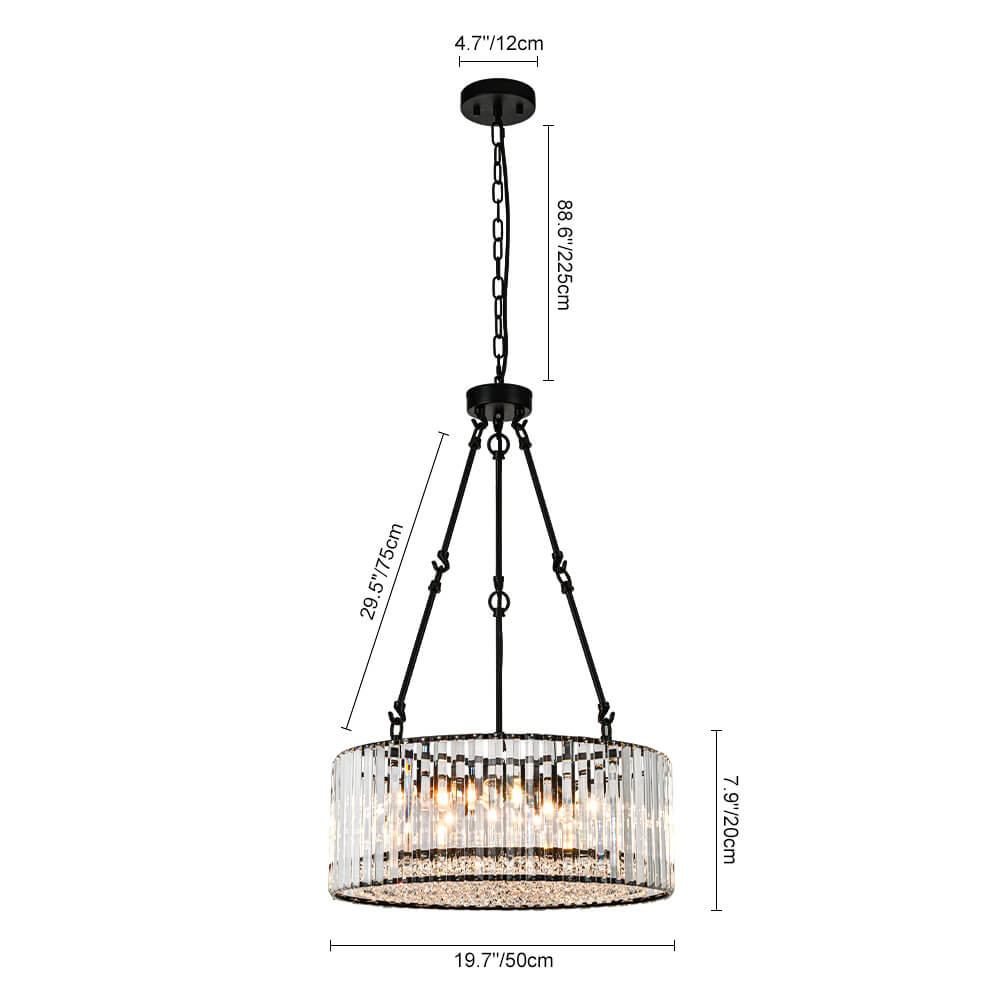 Bauhaus 5 - Light Drum Crystal Chandelier with Adjustable Chains/Rods - LightfixturesUAE