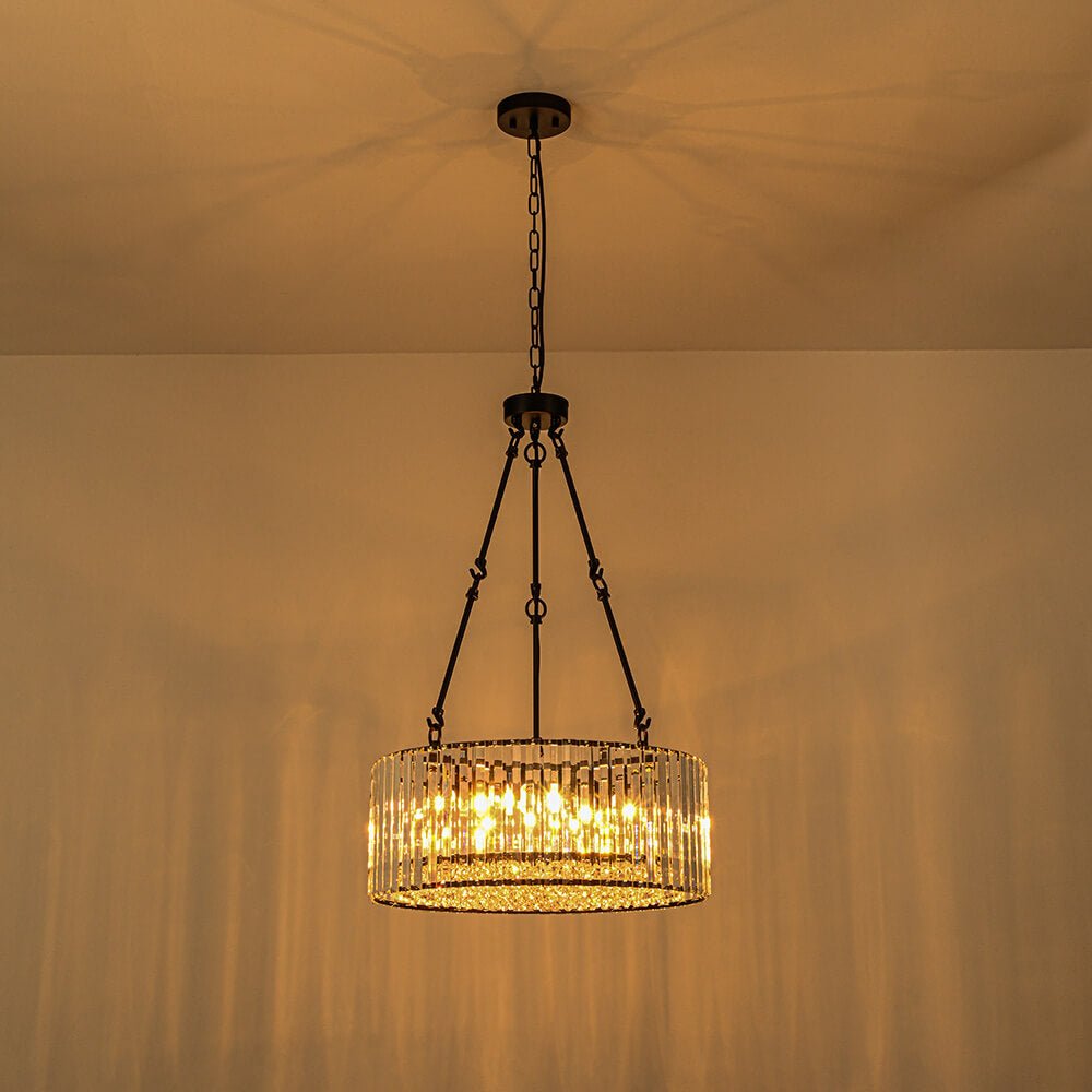 Bauhaus 5 - Light Drum Crystal Chandelier with Adjustable Chains/Rods - LightfixturesUAE