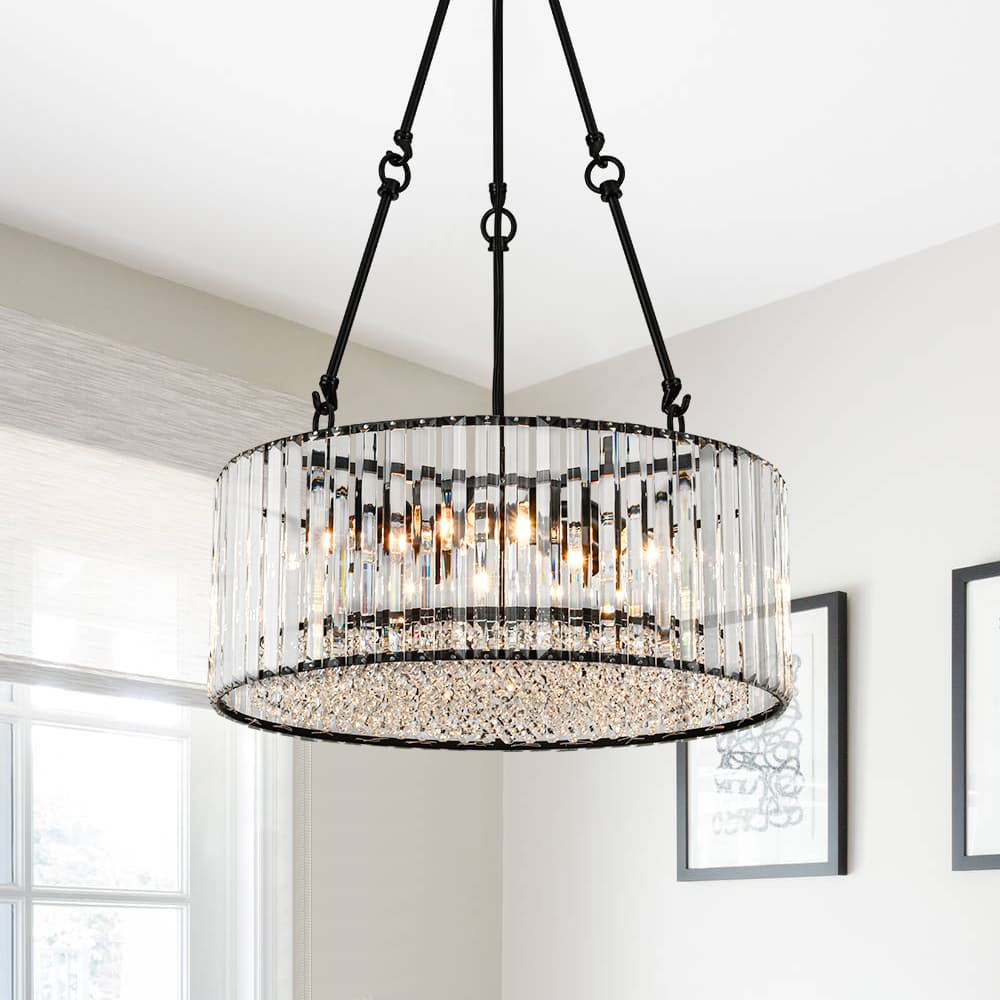 Bauhaus 5 - Light Drum Crystal Chandelier with Adjustable Chains/Rods - LightfixturesUAE