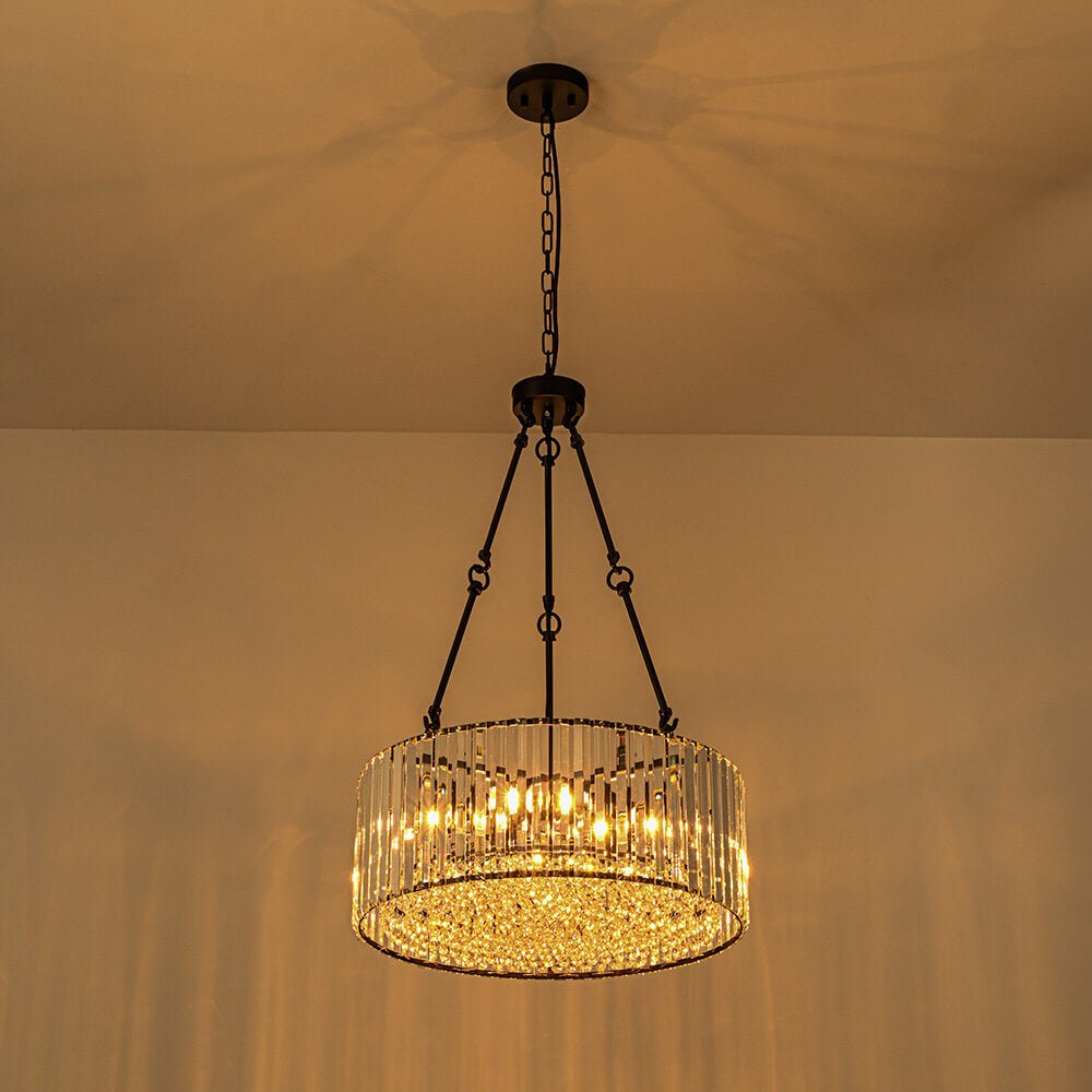 Bauhaus 5 - Light Drum Crystal Chandelier with Adjustable Chains/Rods - LightfixturesUAE