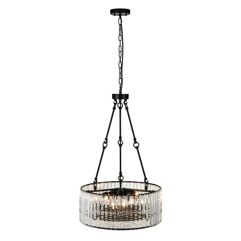 Bauhaus 5 - Light Drum Crystal Chandelier with Adjustable Chains/Rods - LightfixturesUAE